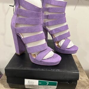 Purple heeled sandal booties